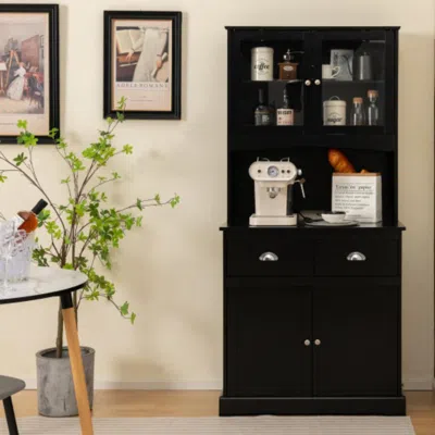 Hivvago Tall Sideboard With 2 Drawers And Adjustable Shelves-black