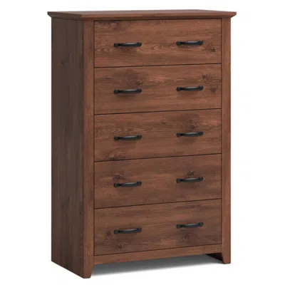 Hivvago Tall Storage Dresser With 5 Pull-out Drawers For Bedroom Living Room-walnut In Brown