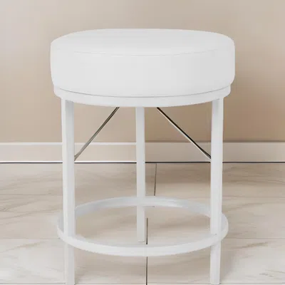 Hivvago Tane 18 Inch Modern Accent Stool, Round Padded White Faux Leather Seat
