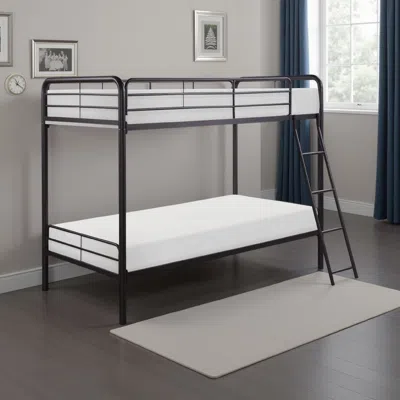 Hivvago Tara 79 Inch Twin Bunk Bed, Sleek Metal Frame With Ladder In Dark Bronze In Black