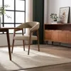 Hivvago Taupe And Brown Upholstered Faux Leather Curved Back Dining Arm Chair In Brown