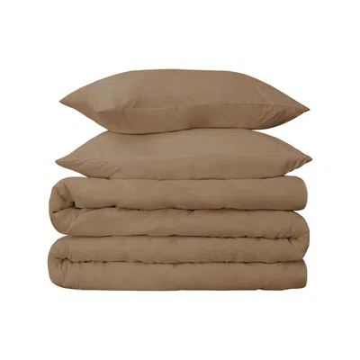 Hivvago Taupe Queen Cotton Blend 650 Thread Count Washable Duvet Cover Set In Brown