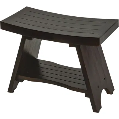 Hivvago Teak Rectangular Shower Bench With Shelf In Brown Finish In Black