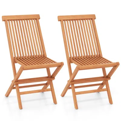 Hivvago Teak Wood Patio Chairs Set Of 2 With High Back And Slatted Seat
