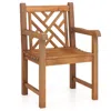 Hivvago Teak Wood Patio Dining Chair With Slatted Seat Cross-rhombus Backrest And Solid Legs