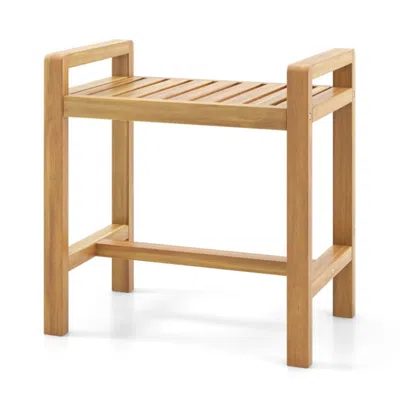 Hivvago Teak Wood Shower Bench For Inside Shower Shaving Legs In White