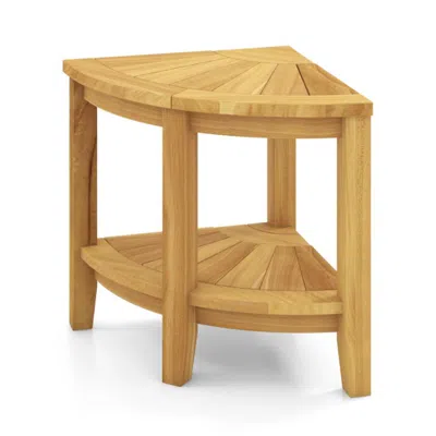Hivvago Teak Wood Shower Bench With Storage Shelf For Inside Shower To Sit On In White