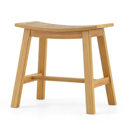 Hivvago Teak Wood Shower Stool With Curved Seat For Inside Shower Spa In White