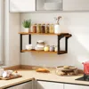Hivvago Teak Wood Wall Mounted Floating Shelves With Towel Bar In White