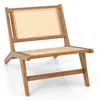 Hivvago Teak Wooden Chair With Handwoven Rattan Seat And Backrest