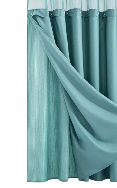 Hivvago Teal Sheer And Grid Shower Curtain And Liner Set In Blue