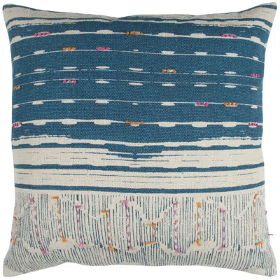 Hivvago Teal White Kantha Stitch And Knots Throw Pillow