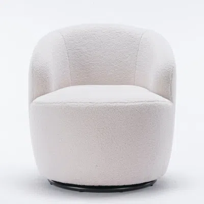 Hivvago Teddy Fabric Swivel Accent Armchair Barrel Chair With Metal Ring - Ivory In White