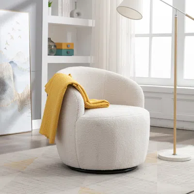 Hivvago Teddy Fabric Swivel Accent Armchair Barrel Chair With Metal Ring - Ivory In White