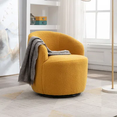 Hivvago Teddy Fabric Swivel Accent Armchair Barrel Chair With Metal Ring - Yellow
