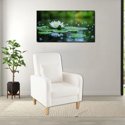 Hivvago Teddy Fleece Armchair With Soft Cushion And Lumbar Support Pillow In White