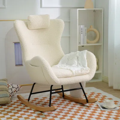 Hivvago Teddy Upholstered Rocker Glider Chair For Comfortable Nursery Time In Neutral