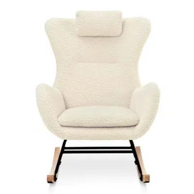 Hivvago Teddy Upholstered Rocker Glider Chair For Comfortable Nursery Time In Neutral