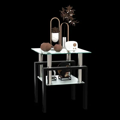 Hivvago Tempered Glass Bedside Corner Coffee Table Contemporary End Table In - Transparent In Blue