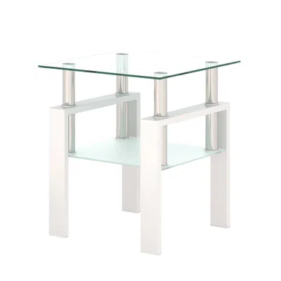 Hivvago Tempered Glass Bedside Corner Coffee Table Contemporary End Table In - White In Multi