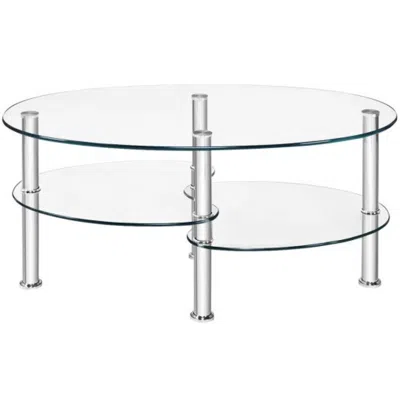 Hivvago Tempered Glass Oval Side Coffee Table-transparent
