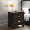Hivvago Teno Nightstand, 2 Drawers, Nickel Handles, Dark Brown Solid Hardwood