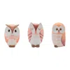 Hivvago Set Of Three Pink And Beige Terracotta Owl Figurine In Multi