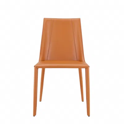 Hivvago Terra Cotta Upholstered Leather Dining Side Chair In Brown