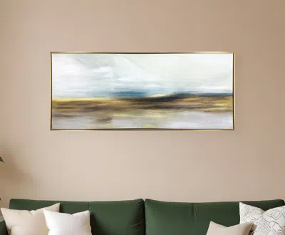 Hivvago The Horizon Gold Floater Frame Painting Wall Art In Blue