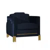 Hivvago Theo Accent Chair, Black Velvet, Blue Led Lights, Gold Metal Legs