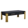 Hivvago Theo Coffee Table, 2 Drawers, Gold Metal, Retro Black Wood 48 Inch In Black