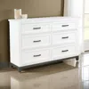 Hivvago Thiem 61 Inch Wide Dresser, 6 Drawers With Black Handles, White Wood Finish
