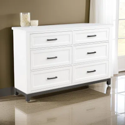Hivvago Thiem 61 Inch Wide Dresser, 6 Drawers With Black Handles, White Wood Finish