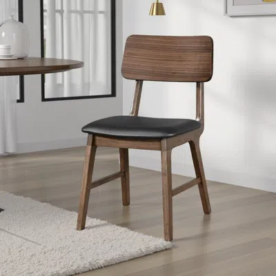 Hivvago Thoi Dining Chair Set Of 2, Curved Open Backrest, Brown Solid Wood