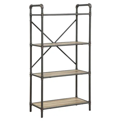 Hivvago Modern Rustic 4-shelf Bookcase With Reinforced Steel Frame In Brown