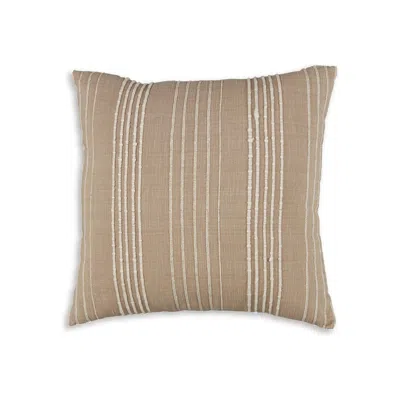 Hivvago Throw Pillow Set Of 4, 20 Inch Square, Cotton, White Stripes, Brown