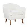 Hivvago Tia 31 Inch Plush Accent Chair Armchair, White Polyester, Brown Solid Wood