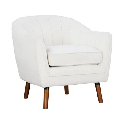 Hivvago Tia 31 Inch Plush Accent Chair Armchair, White Polyester, Brown Solid Wood