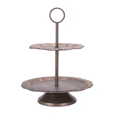 Hivvago Tiered Bronze Metal Tray 23"h In Gray
