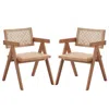 Hivvago Tina 22 Inch Dining Armchair Set Of 2, Woven Rattan, Natural Brown Wood In Brown