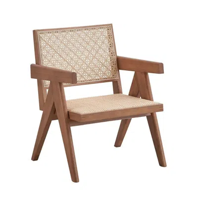 HIVVAGO TINA 26 INCH ACCENT ARMCHAIR, WOVEN RATTAN, NATURAL BROWN WOOD FINISH