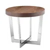 Hivvago Tini 24 Inch Side End Table, Round Shaped Top, Metal Frame, Walnut Brown In Brown