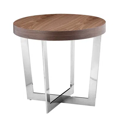 Hivvago Tini 24 Inch Side End Table, Round Shaped Top, Metal Frame, Walnut Brown