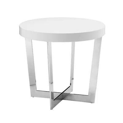 Hivvago Tini 24 Inch Side End Table, Round Shaped Top, Metal Frame, White Finish