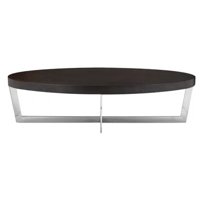 Hivvago Tini 55 Inch Coffee Table, Oval Top, Chrome Frame, Espresso Brown Finish