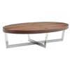 Hivvago Tini 55 Inch Coffee Table, Oval Top, Chrome Frame, Walnut Brown Finish In Brown