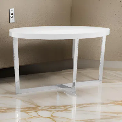 Hivvago Tini 55 Inch Console Table, Oval Top, Chrome Frame, Sleek White Finish