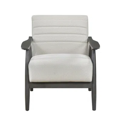 Hivvago Tira 32 Inch Accent Chair, Channel Stitched, White Velvet, Gray Solid Wood In Black