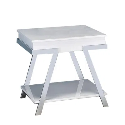 Hivvago Tius 26 Inch Side End Table, Open Shelf, Chrome, High Gloss White Finish