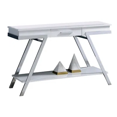 Hivvago Tius 48 Inch Sofa Table, Open Shelf, Chrome Frame, High Gloss White Finish